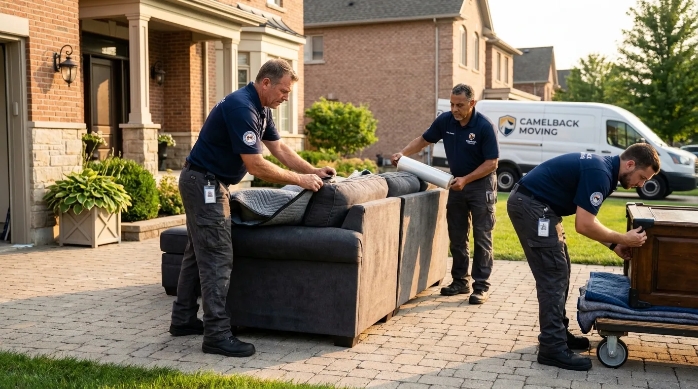 Large estate moving crew wrapping furniture in New Britain, CT